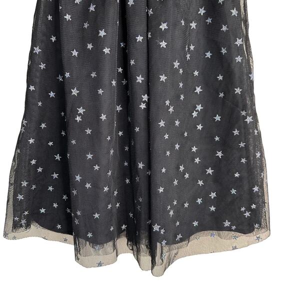 H&M Tulle Midi Dress Silver Star Print Ruffle Shoulders A-Line Lined Black 3-4Y - Picture 5 of 12